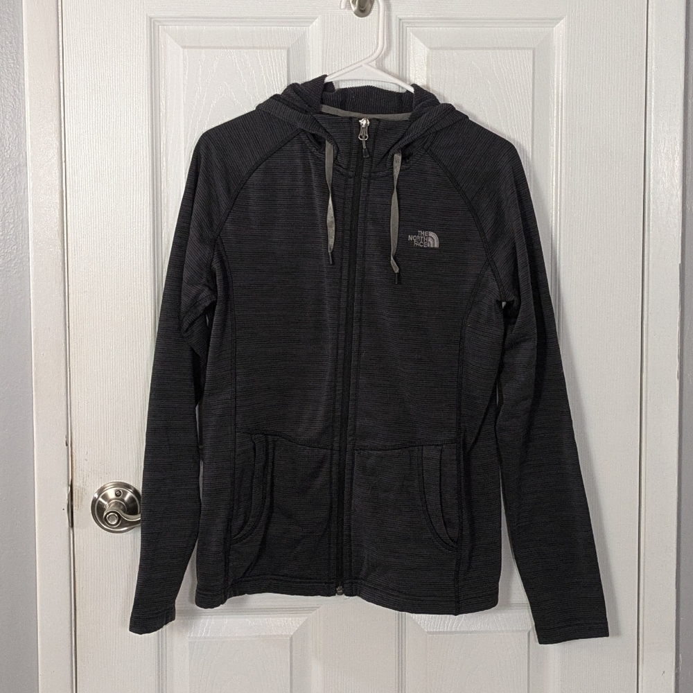 The North Face Striped Heathered Grey & Black Women's Hooded Jacket Size M